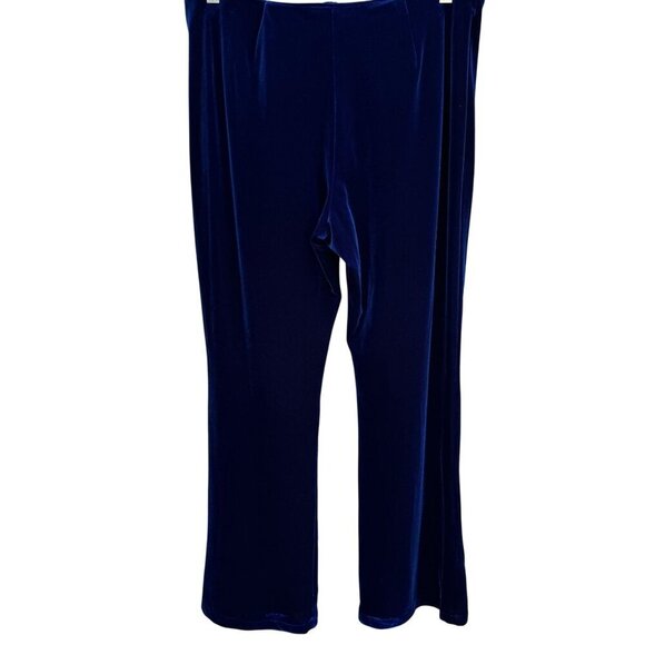 Shasha Collection Vintage Blue Velvet Womens Back Zip Flat Front Wide Leg Pant L - Picture 1 of 8